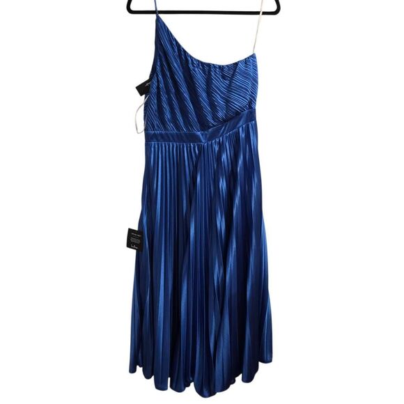 Lulus Alluring Marvel Royal Blue Pleated Satin One-Shoulder Midi Dress Large‎ - Picture 6 of 7
